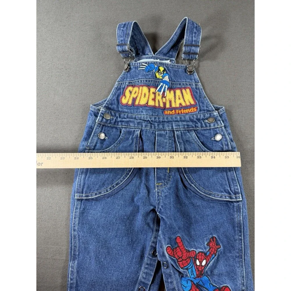 Vintage Marvel Spider-Man & Friends Overalls Sz 18M Embroidered Denim Wolverine